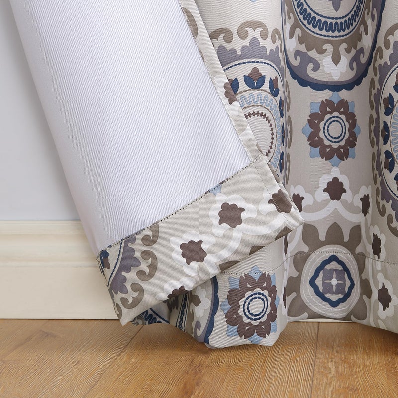 Sun Zero Nepal Global Medallion Print Blackout Grommet Curtain Panel, 40" x 84", Linen - Image 3